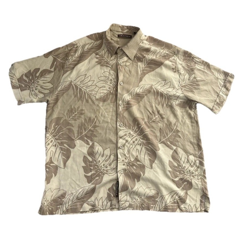 Cubavera Shirt Mens XL X-Large 100% Rayon Floral Cuban Aloha Beach Yellow Brown